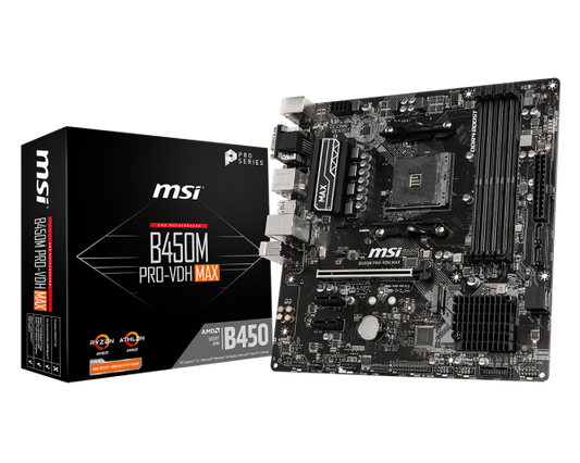 MSI B450M PRO-VDH MAX Motherboard 'mATX, AM4, DDR4, LAN, USB 3.2 Gen1, M.2, VGA, DVI-D, HDMI, AMD RYZEN 1st, 2nd and 3rd Gen Ready'