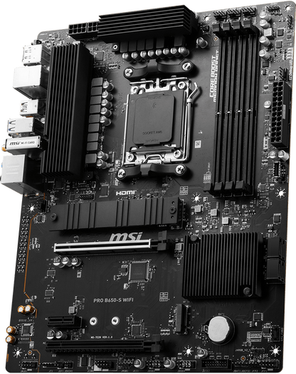 MSI PRO B650-S WIFI Motherboard, ATX - Supports AMD Ryzen 7000 Series Processors, AM5 - DDR5 Memory Boost 6000+MHz/OC, 2 x PCIe 4.0 x16, 2 x M.2 Gen4, Wi-Fi 6E